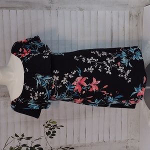 West Loop Black Floral Off-shoulder Shift Dress, Size L